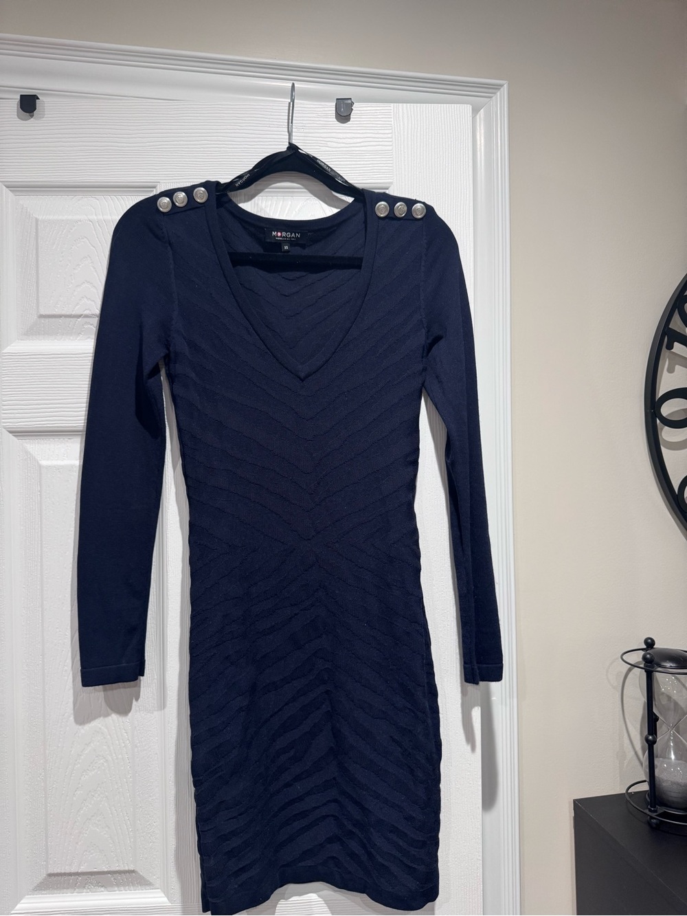 Morgan Navy Knit Sweater bodycon dress with Gold Buttons